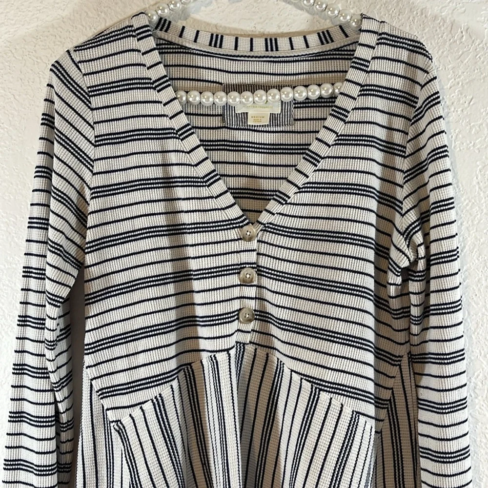 Anthropologie Maeve Eliza Thermal Stripe Long Sleeve Tunic Size Medium OB1089995 - Picture 3 of 11